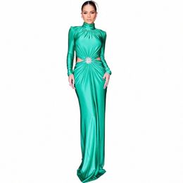 aenyrst Saoedi-Arabië Sexy Satijn Zeemeermin Prom Dres Hoge Kraag Geplooide Split Bodyc Avondjurken Vloerlengte Party Dr s4Vg #