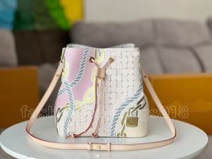 Nautical Neonoe MM Bucket Bag N40474 Summer Damier Azur Sac à cordon en toile Luxurys Designer Cordes et chaînes de navigation Sac à bandoulière en cuir