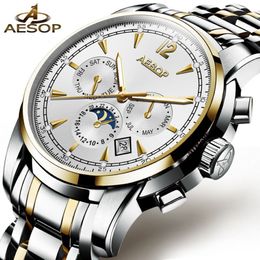 AESOP homme automatique montre mécanique hommes de luxe or bleu montre pour homme étanche mâle horloge hommes lumineux Relogio Masculi305i
