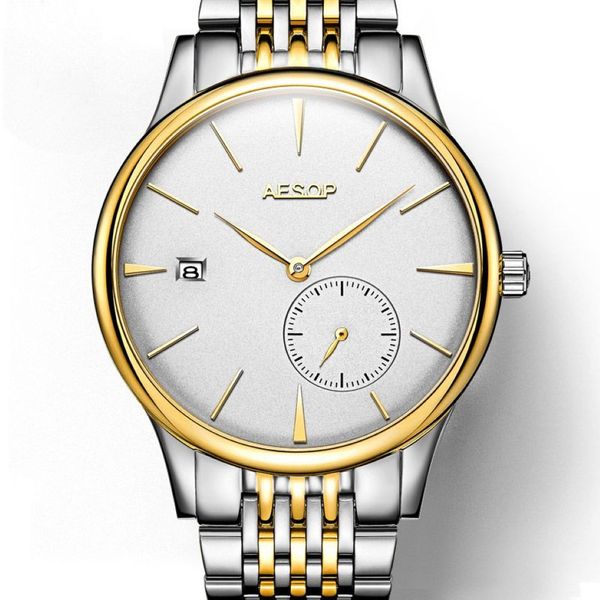 AESOP ultra delgado 8 5mm clásico reloj simple hombres plata oro minimalista reloj masculino horas de acero completo reloj Masculino262S