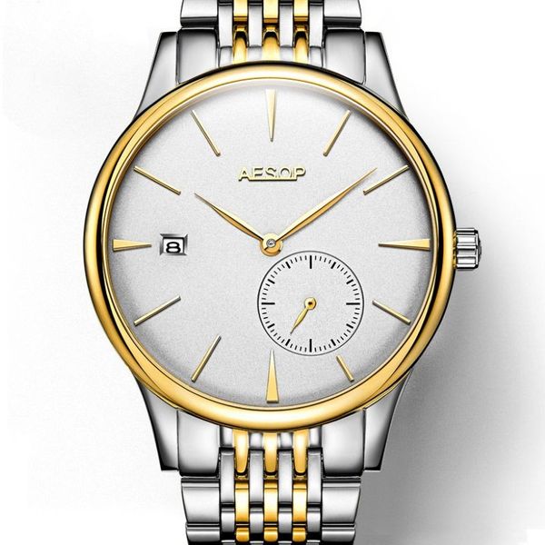 AESOP ultra delgado 8 5mm clásico reloj simple hombres plata oro minimalista reloj masculino horas de acero completo reloj Masculino2635