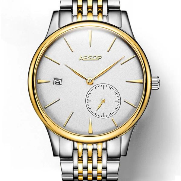 Reloj AESOP ultrafino de 8 5mm, reloj sencillo clásico para hombre, reloj minimalista dorado plateado para hombre, reloj de acero completo con horas, reloj Masculino241e