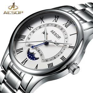 Reloj Esopo de lujo para hombre, reloj de pulsera de cuarzo con fase lunar, reloj de pulsera de acero inoxidable para hombre, reloj resistente al agua Masculino333S