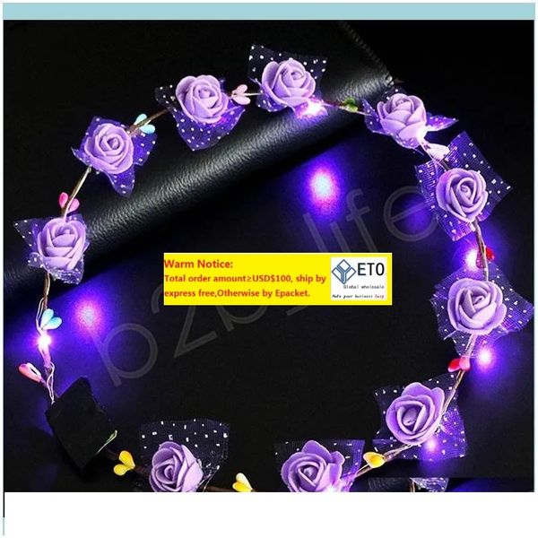 Aessoriesflashing Led bandeaux cordes lueur fleur couronne bandeaux lumière fête Rave Floral cheveux guirlande lumineuse couronne mode Aesso ZZ