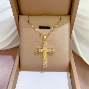 Collier croix esthétique pour femmes zircon cubique clavicule chaînes pendentifs cadeaux de fête bijoux accessoires en acier inoxydable 316L