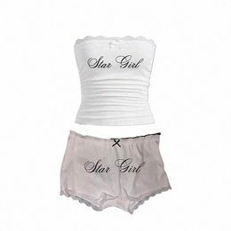 Esthetische Fi vrouwen Emo Meisjes Brief Afdrukken Punk Y2K Kleding Pak Harajuku vintage Boog Gothic Sexy Tube Tops Mini shorts A6p1 #