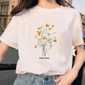 T-shirt oversize floral de pavot orétique Harajuku egirl Edggy Fashion Femmes Graphique Tee Joyeuse expression Tops mignon vêtement 210518