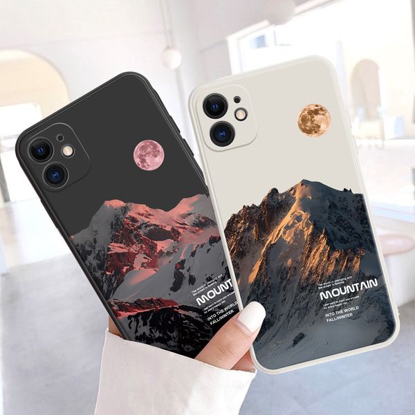 Funda de teléfono con patrón de Luna y montaña a la moda, funda trasera de silicona suave para Iphone 14, 13, 12, 11 Pro Max, XS MAX XR X 7 8 Plus SE