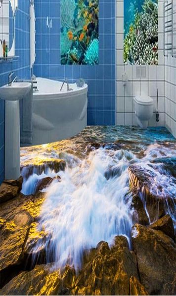 Esthétique mer vague pierre 3D salon salle de bains carrelage Designpvc vinyle revêtement de sol salle de bains 5849125