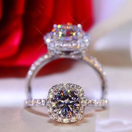 AETEEY Anillo cuadrado de diamante Color D 1CT 2CT Plata de Ley 925 auténtica para mujer joyería fina de boda RI018 240115