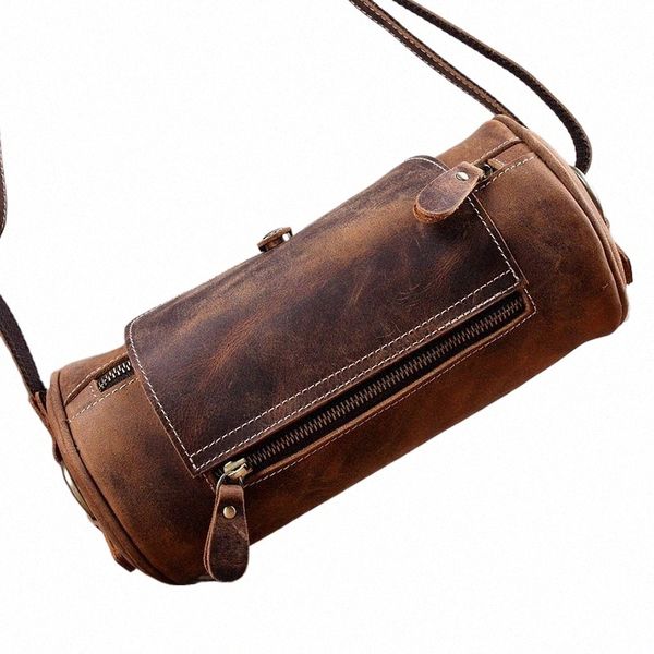 Aetoo Retro Crazy Horse sac pour hommes en cuir, sac de moto en peau de vache, sac à cylindre d'oreiller, sac à bandoulière décontracté en cuir k70z #