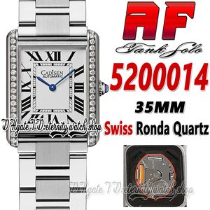 AF Solo AF5200014 Zwitsers Ronda Quartz Mens Watch Diamonds Bezel White Dial Black Romeinse Markers Blue Hands Roestvrije armband Super Edition Eternity Unisex Watches