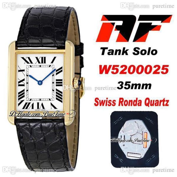 AF Solo W520025 Suisse Ronda Quartz Montre unisexe pour homme et femme Or jaune 18 carats Cadran blanc Noir Roma Aiguilles bleues Cuir Super Edition210v