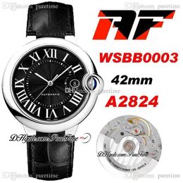 AF V4 WSBB0003 42mm A2824 Automatische Herenhorloge Zwart Texture Dial Silver Roman Markers Calfskin Lederen band Super Edition 2021 Horloges Puretime