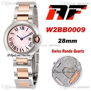 AF W2BB0009 28mm Swiss Ronda Quartz Womens Horloge Tow Tone Rose Gold Pink Dial Black Roman Markers Rvs Armband Super Edition 2021 Dames Horloges Puretime