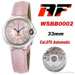 AF WSBB0002 33mm Cal 076 Automatique Femmes Watch Texture Pink Dial Silver Roman Markers Strap en cuir Super Edition 2021 Ladies Wat2659