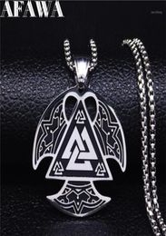 AFAWA nordique Viking acier inoxydable hache collier pour hommes couleur argent grands colliers pendentifs bijoux gargantilla N4022S0217353817