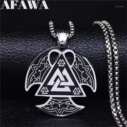 AFAWA nordique Viking acier inoxydable hache collier pour hommes couleur argent grands colliers pendentifs bijoux gargantilla N4022S021322C