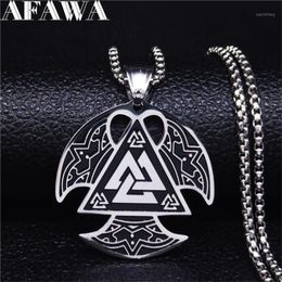 AFAWA nordique Viking acier inoxydable hache collier pour hommes couleur argent grands colliers pendentifs bijoux gargantilla N4022S021261p