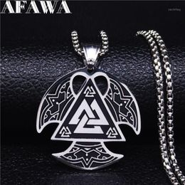 AFAWA nordique Viking acier inoxydable hache collier pour hommes couleur argent grands colliers pendentifs bijoux gargantilla N4022S0212705