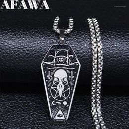 AFAWA Brujería Buitre Ataúd Pentagrama Cruz Invertida Collares de Acero Inoxidable Colgantes Mujeres Joyería de Color Plata N3315S0213261