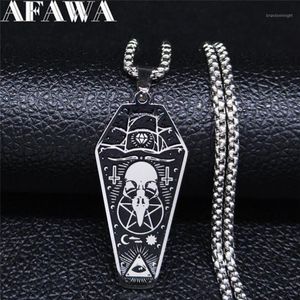 AFAWA Brujería Buitre Ataúd Pentagrama Cruz Invertida Collares de Acero Inoxidable Colgantes Mujeres Joyería de Color Plata N3315S021225s