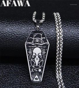 Afawa Witchcraft Vulture Coffin pentagram Colliers en acier inoxydable inversé Pendants Femmes Silver Color Bijoux N3315S0215163008