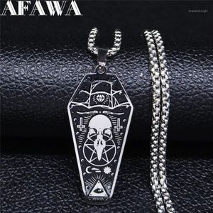 Afawa Witchcraft Vulture Coffin pentagram Colliers en acier inoxydable inversé Pendants Femmes Silver Color Bijoux N3315S021240Y