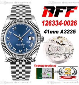 AFFF 41MM DATUM CAL A3235 Automatische Heren Horloge Gevloede Bezel Blue Roman Dial 904L Steel Oystersteel Armband met dezelfde seriële kaart Super Edition Timezonewatch H8