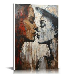 Affection peinture épaisse peinture rouge audacieuse amoureurs gays émotionnels femme aime les œuvres d'art lesbiennes encadrées d'art mural imprimé