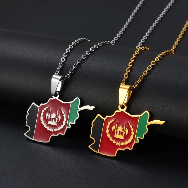 Colliers avec pendentif drapeau carte de l'Afghanistan, bijoux en or jaune 14 carats pour femmes, hommes et filles