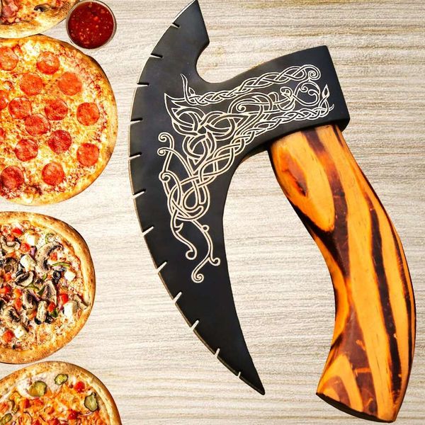 AFHZAM Herramienta de cocina hecha a mano Cortador de pizza medieval con vaina Hacha de caza y camping |Regalos vikingos para hombres (pzaxe-392)