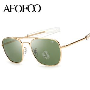 Afofoo Classic AO Lunettes de soleil Brand Design Fashion Men Square Metal Frame Verre Verre Sun Sun Glasses Masculino 2400