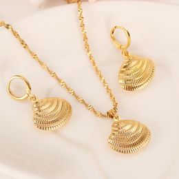 Afrika 14k geel fijne massief gouden gf schattig shell ketting oorbellen trendy vrouwen mannen sieraden charme hanger ketting dier geluk sieraden set