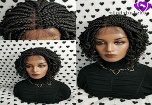 Femmes africaines américaines tresses style fait à la main pleine boîte tresse perruque noir brownombre couleur courte tressée dentelle avant perruque avec bouclés En9630339