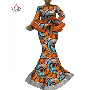 Afrika kleding 2 -delige outfits sets dashiki geplooide ruches tops en lange rok met paillettenom Afrikaanse trouwjurk wy10325