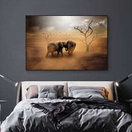 Africa Desert Elephant Wild Animal Canvas Art Painting Posters and Prints Cuadros Home Decor Wall Art Foto voor woonkamer