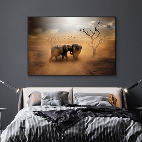 Toile d'éléphant du désert d'afrique, Animal sauvage, peinture artistique, affiches et imprimés, décoration de maison, tableau d'art mural pour salon
