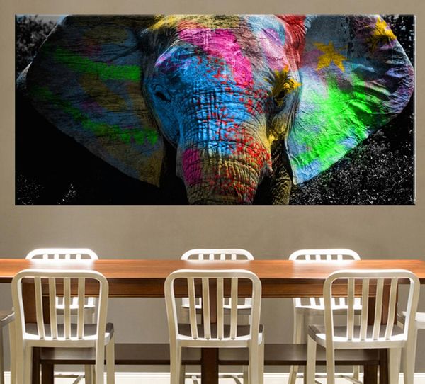 Pintura al óleo del paisaje animal del elefante de África sobre lienzo, póster de arte pop e impresión de arte abstracto, imagen de pared para decoración de sala de estar 4226229