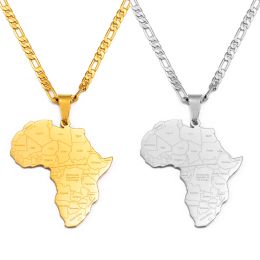Carte de l'Afrique avec nom du pays, colliers avec pendentif en or jaune 14 carats pour femmes et hommes, bijoux de cartes africaines du Nigeria, du Congo, du Ghana, du Soudan et de la Somalie