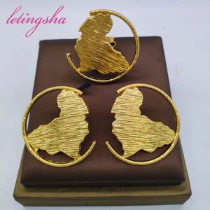 Africa Map Design Boes-Orets Ring Set pour femmes éthiopien 18k bijoux plaqué or bijoux nigériane bijoux de mariage cadeau 240424
