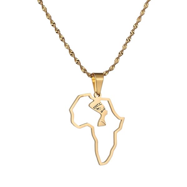 Carte de l'afrique reine égyptienne néfertiti pendentif colliers pour femmes bijoux