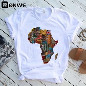 Afrique carte graphique femmes t-shirts été Harajuku femme hauts t-shirt fille blanc imprimé vêtements Streetwear livraison directe 220527