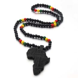 Afrique carte pendentif collier femmes hommes pendentif en bois couleur bijoux éthiopiens cartes africaines entières Hiphop
