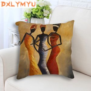 Africa Painting Art Impression Exotic Style Thip Pillow Cotton Linen African Dancer Cushion voor bank Home Decoratie 220507