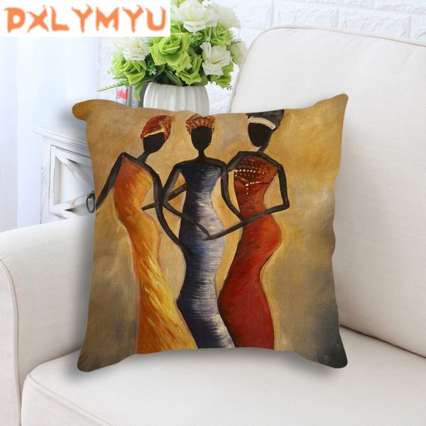 Afrique peinture Art Impression Style exotique jeter oreiller coton lin africain danseur coussin pour canapé décoration de la maison 220507
