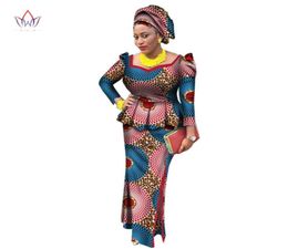 Africa Style Bazin Riche Robes For Women Two Pieces Set Femmes Tops à manches longues et Long African Print Jirt Plus Size WY24388121140