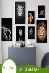 Afrique faune rugissant Lion mur Art toile peinture affiches noir et blanc animaux chambre décor photos décoration de la maison peinture 6492756