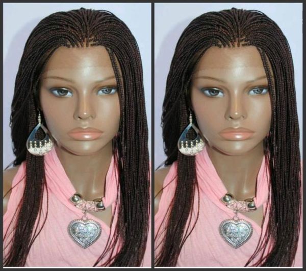 Estilo de las mujeres de África Micro trenzado peluca delantera del cordón caja de color marrón oscuro peluca trenzada pelucas trenzadas sintéticas parte con pelo del bebé 7093336