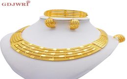 Afrikaanse 24k gouden kleuren sieraden sets voor vrouwen Dubai bruids bruidsgeschenken choker ketting armband oorbellen ring sieraden set 22023734597